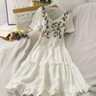 Embroidered U-neck Midi Dress