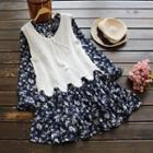 Set: Floral Chiffon Dress + Knit Vest
