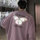 Reflective Butterfly Print Pullover