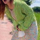 Pointelle Knit Cardigan Avocado Green - One Size