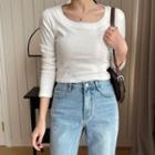 Round-neck Ribbed Cropped T-shirt