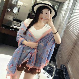 Heels Print Tasseled Scarf