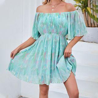 Short-sleeve Off-shoulder Gradient Mini A-line Dress