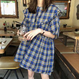 Short-sleeve Plaid Mini Dress