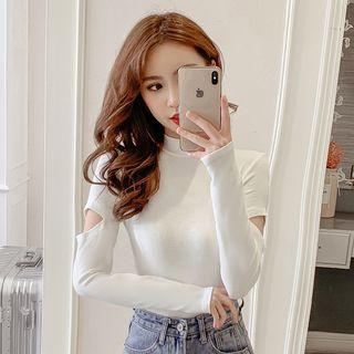 Cutout Long-sleeve Ribbed T-shirt