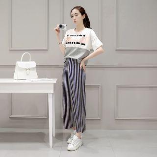 Set: Color-block Top + Striped Pants