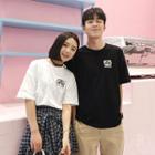 Couple Matching Dropped Shoulder Embroidery T-shirt