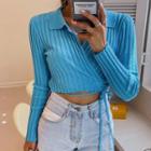 Collared Knit Wrap Crop Top
