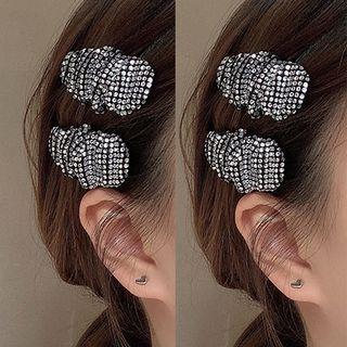 Rhinestone Shirred Fabric Hair Clip 1pc - Black - One Size