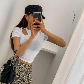 Cutout-trim Slim-fit Crop T-shirt