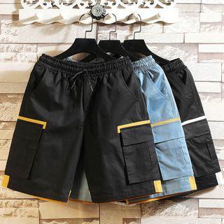 Contrast Color Drawstring-waist Cargo Shorts