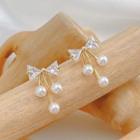 Faux Pearl Rhinestone Bow Ear Stud 1 Pair - Gold & Off-white - One Size
