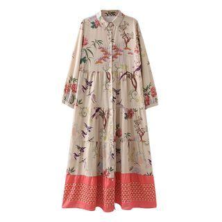 All-over Print Tiered Maxi A-line Shirtdress