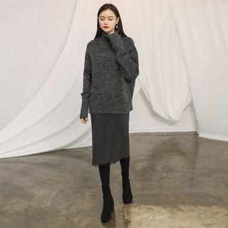 Lace-hem Midi Knit Skirt