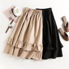 Frilled Trim Midi A-line Skirt