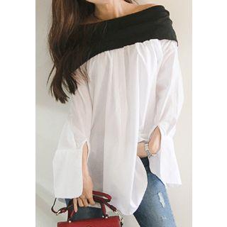 Color-block Off-shoulder Blouse