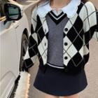 Argyle Cardigan / Sweater Vest / Blouse / Mini A-line Skirt