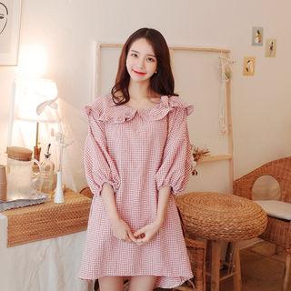 Wide-collar Gingham Minidress