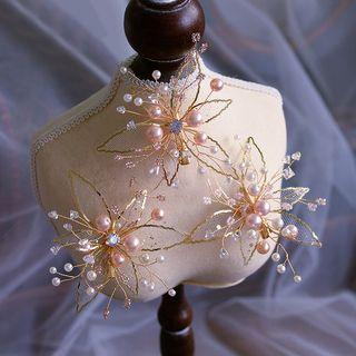 Wedding Faux Pearl Choker / Set: Hair Clip + Headband + Fringed Earring