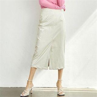 Slit-front Patent Long Skirt