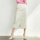 Slit-front Patent Long Skirt