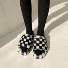 Checked Faux-fur Slippers