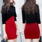 Set: 3/4 Sleeve Sweater + Plain Dress