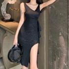 Side-slit Glitter Tank Dress