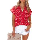 Short-sleeve Floral Print Light Blouse