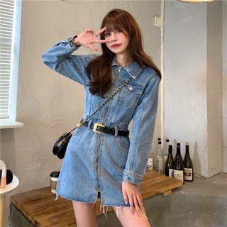 Zip Denim Mini Shirt Dress