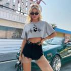 Short-sleeve Heartbeat Print Crop T-shirt