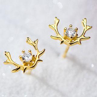 925 Sterling Silver Rhinestone Deer Horn Earring