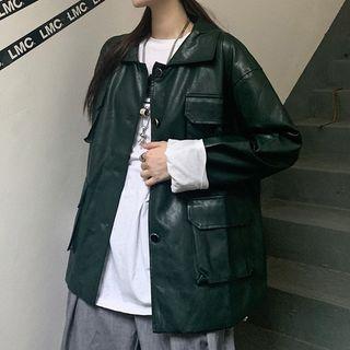 Faux Leather Cargo Jacket