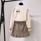 Set: Mock-neck Sweater + Plaid Mini Skirt