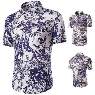 Printed Short-sleeve Linen Shirt