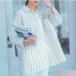 Striped Long-sleeve Blouse Yellow - One Size