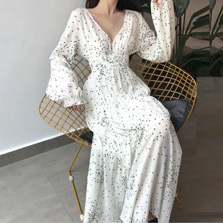 Dotted A-line Maxi Chiffon Dress As Shown In Figure - One Size