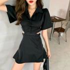 Collared Short-sleeve Cutout Mini A-line Dress