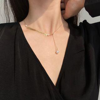 Faux Pearl Pendant Y Alloy Choker 1 Pc - Choker - Gold - One Size