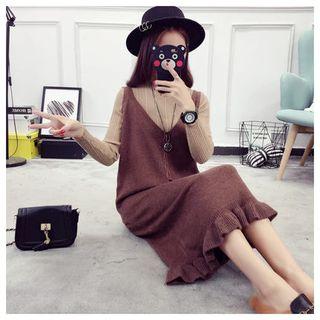 Frill Trim Sleeveless Midi Knit Dress