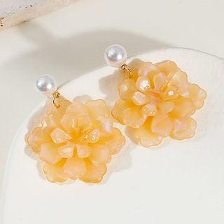 Flower Faux Crystal Faux Pearl Dangle Earring 1 Pair - E5503 - Gold - One Size