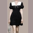 Puff-sleeve Collar Dotted Mini A-line Dress