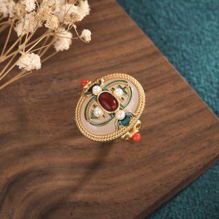 Faux Gemstone Alloy Ring Red - One Size