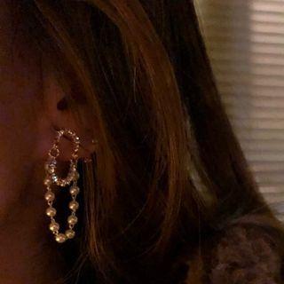 Faux Pearl Rhinestone Chained Asymmetrical Earring 1 Pair - Asymmetrical - Gold - One Size