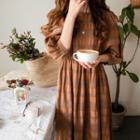 Button-back Plaid Maxi Dress Brown - One Size