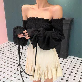 Long-sleeve Off Shoulder Blouse Black - One Size