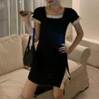 Short-sleeve Lace Trim Mini Dress Black - One Size