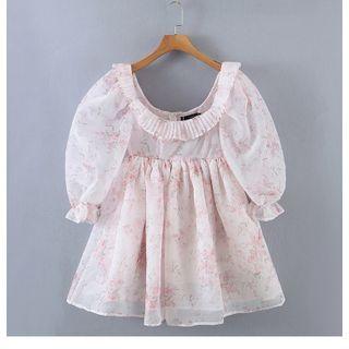 Short-sleeve Organza Mini Dress
