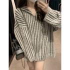 Striped Collared Sweater Gray - One Size
