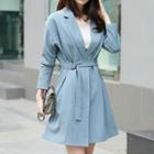 Long-sleeve Belted Plain Trench Coat